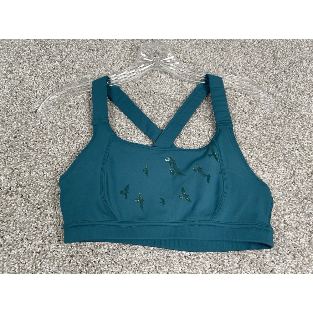 Oiselle Bird Print Crossback Sports Bra Green/Black High Support Size 6